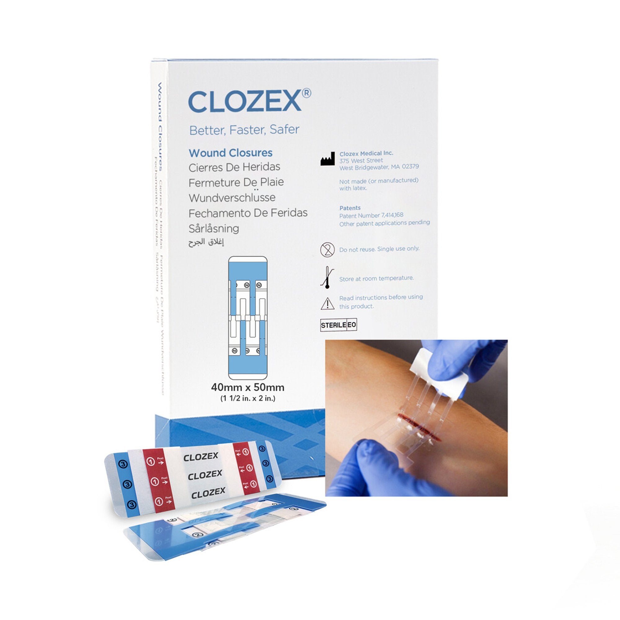 Clozex Medical Inc - Skin Closure Device Clozex® 1-1/2 X 2 Inch Polyurethane, Polyester, Medical Grade Acrylic Interlaced Closure Strip Clear [10/BX]