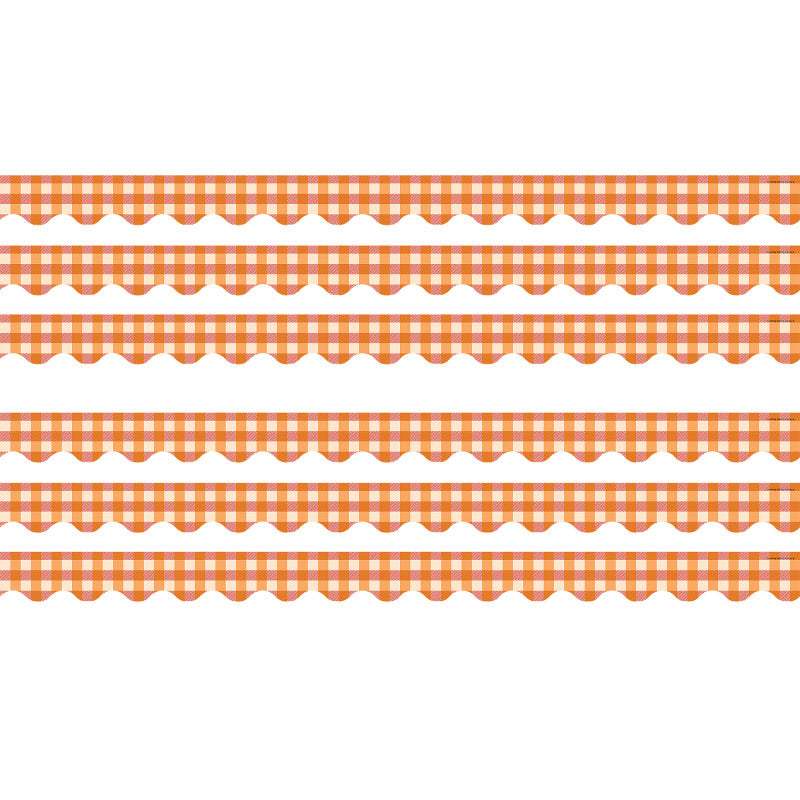 TEACHER CREATED RESOURCES - Orange Gingham Scalloped Border Trim, 35 Feet Per Pack, 6 Packs
