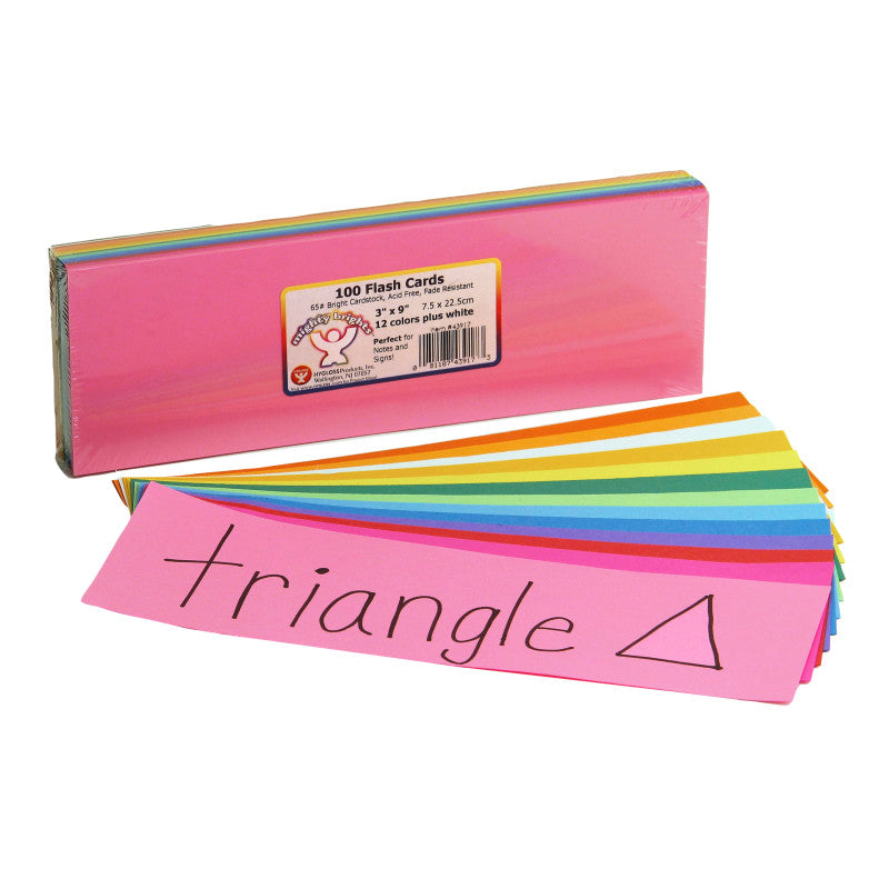 Bright Flash Cards, 3" x 9", Pack of 100