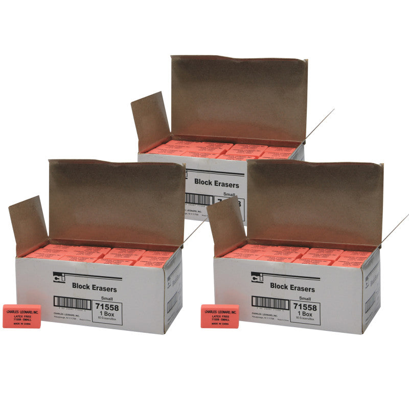 CHARLES LEONARD - Pencil Eraser - Synthetic - Latex Free - Block Shape - Small - 80 per Box, 3 Boxes