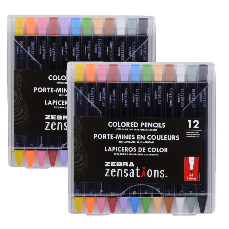 ZENSATIONS - Refillable Mechanical Colored Pencils, 12 Per Pack, 2 Packs