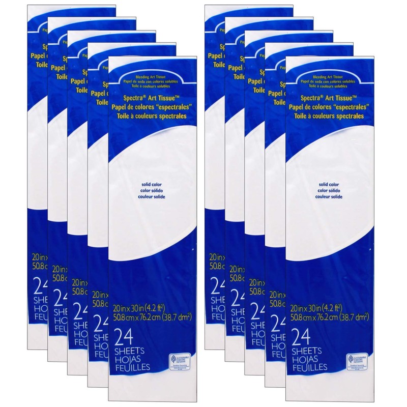 SPECTRA - Deluxe Bleeding Art Tissue, White, 20" x 30", 24 Sheets Per Pack, 10 Packs