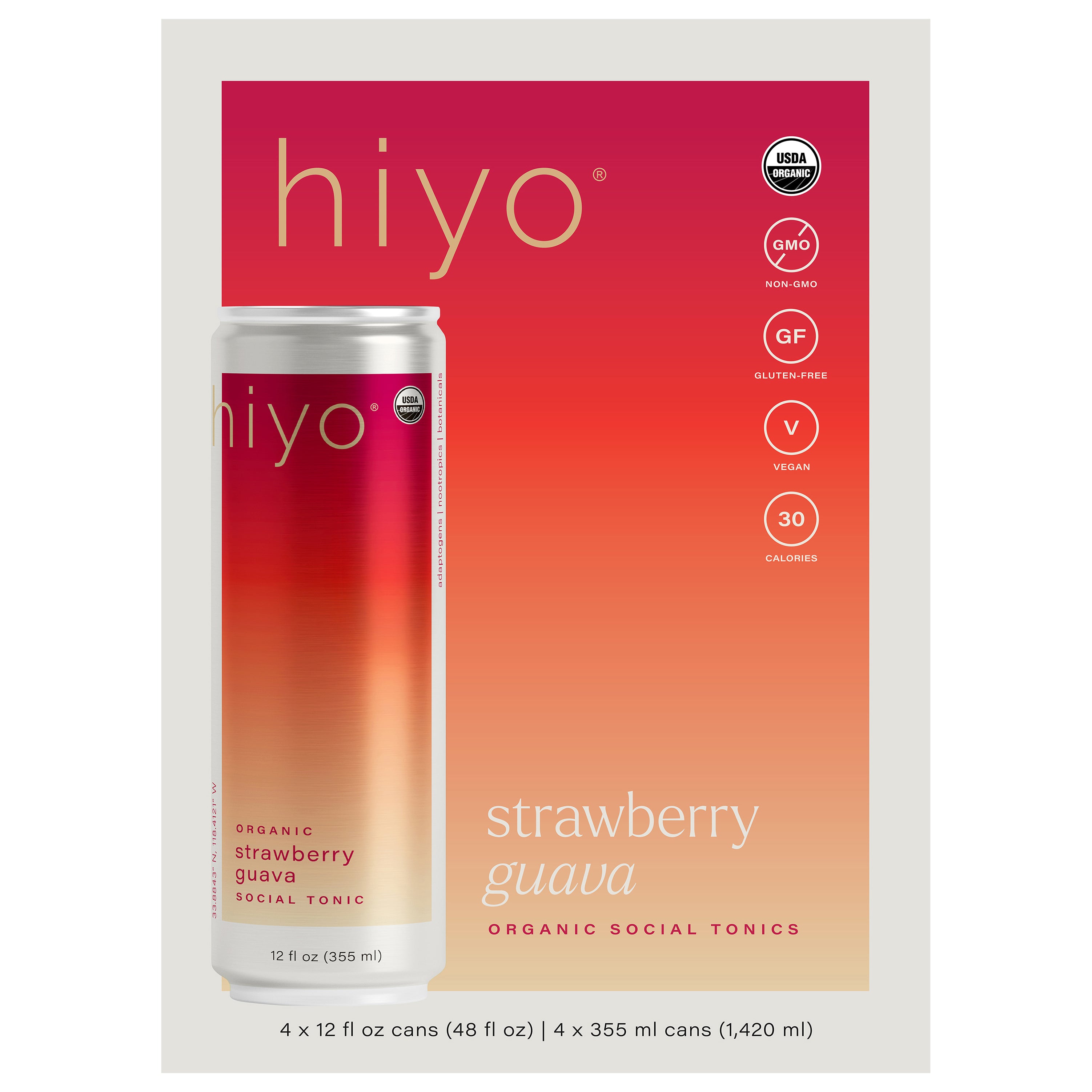 Hiyo Strawberry Guava Organic Social Tonic 4pk - Case of 6