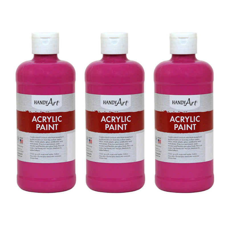HANDY ART - Acrylic Paint 16 oz, Magenta, Pack of 3