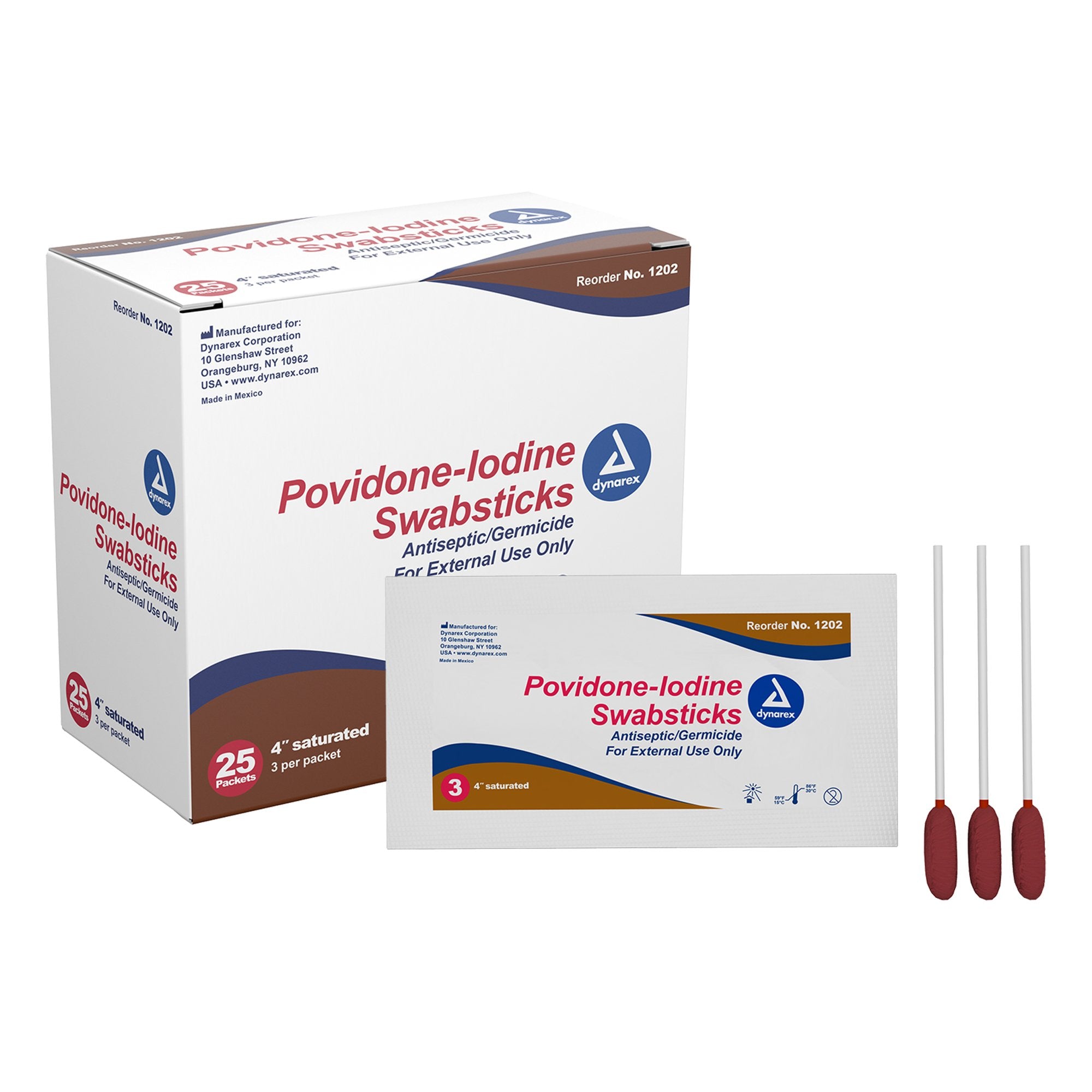 Dynarex - Impregnated Swabstick 10% Strength Povidone-Iodine Individual Packet NonSterile [25/BX]
