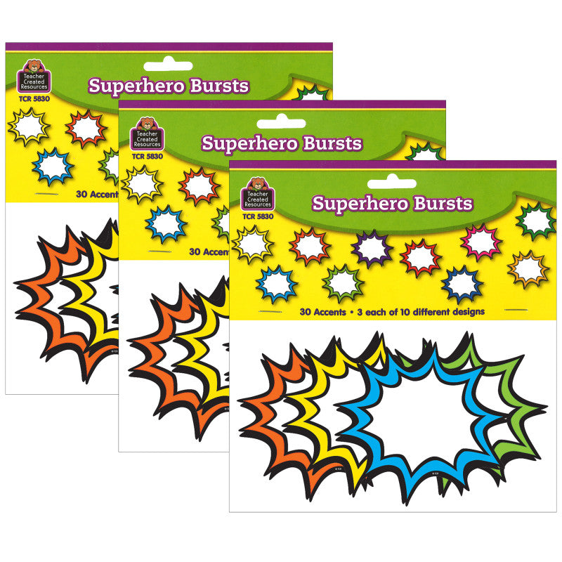 TEACHER CREATED RESOURCES - Superhero Burst Accents, 30 Per Pack, 3 Packs