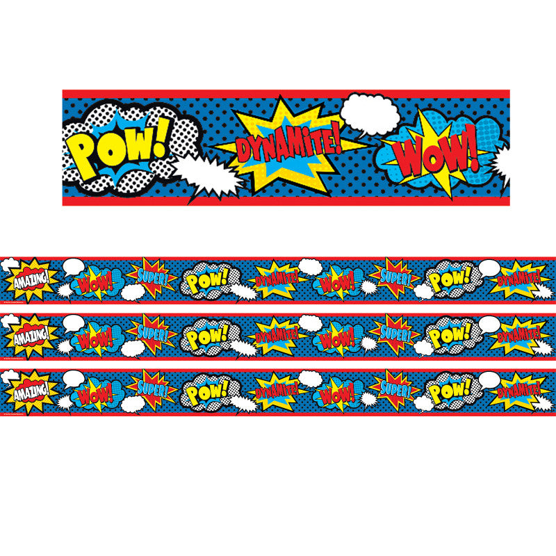 TEACHER CREATED RESOURCES - Superhero Straight Rolled Border Trim, 50 Feet Per Roll, 3 Rolls