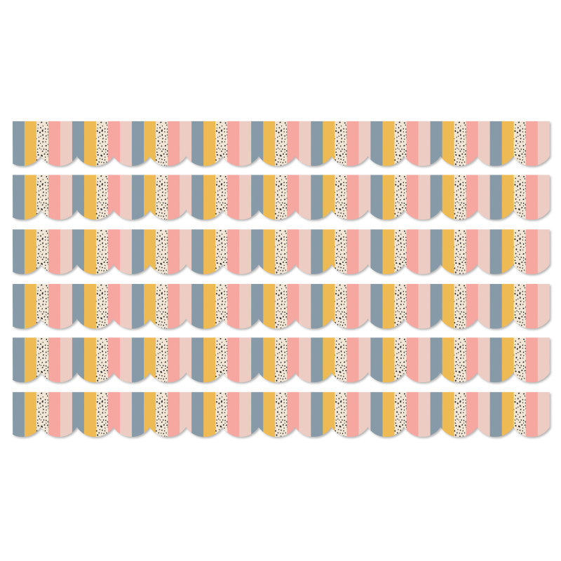 CARSON DELLOSA EDUCATION - We Belong Stripes Scalloped Borders Per Pack, 39 Feet Per Pack, 6 Packs
