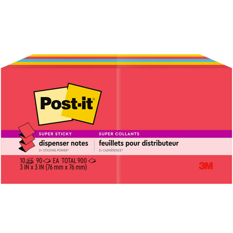 POST-IT - Super Sticky Dispenser Pop-up Notes, 3 in x 3 in, Playful Primaries Collection, 10 Pads