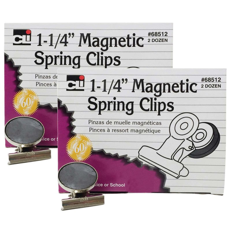 CHARLES LEONARD - Magnetic Spring Clips, 1-1/4", 24 Per Box, 2 Boxes