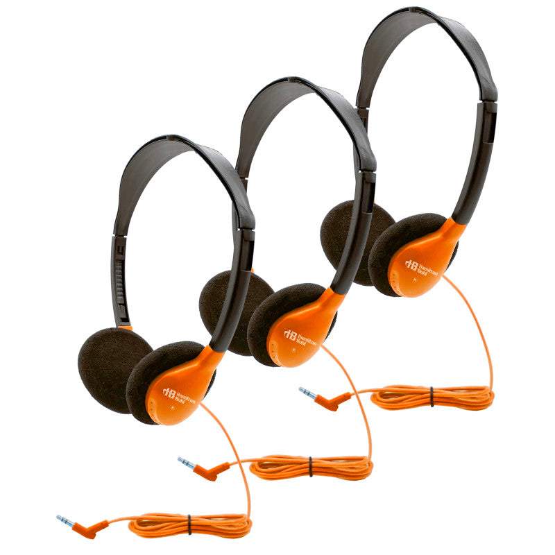 HAMILTONBUHL - Personal On-Ear Stereo Headphone, Orange, Pack of 3
