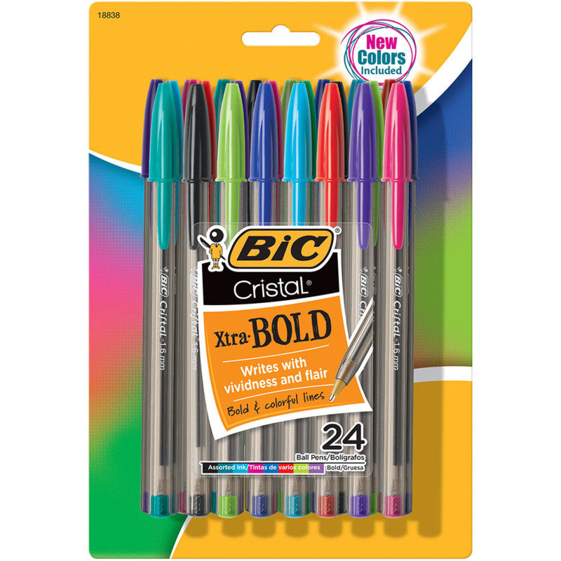 Cristal® Xtra Bold Fashion Ballpoint Pen, Medium Point (1.6mm), Assorted Colors, 24-Count