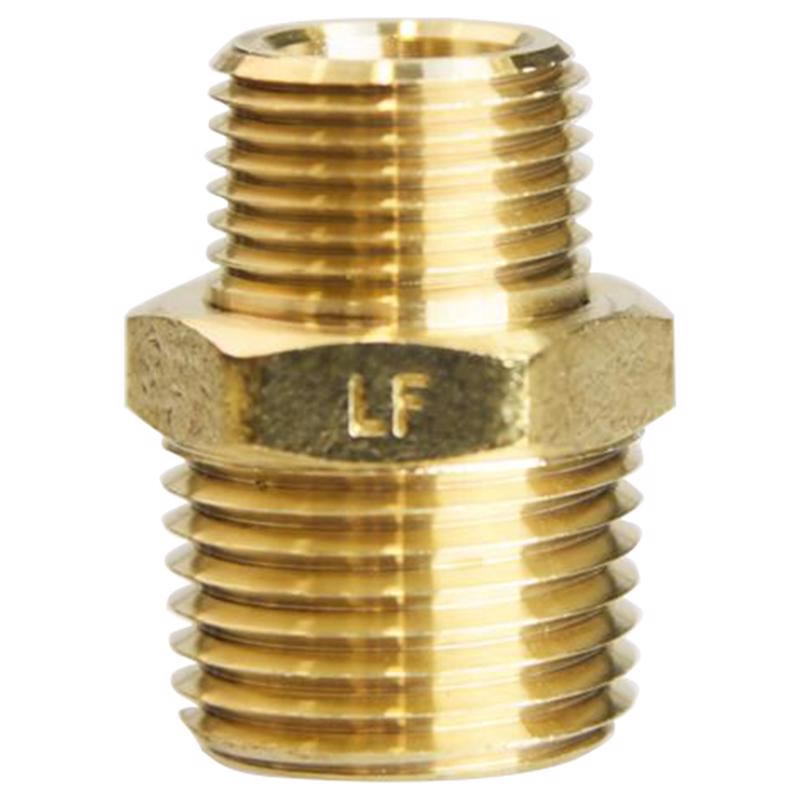 0 - 1/2 in. MPT X 3/8 in. D MPT Brass Reducing Hex Nipple - Case of 5