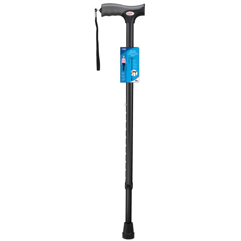 CAREX HEALTH BRANDS - Carex Black Soft-Grip Walking Cane w/Strap Aluminum/Plastic 40 in. H X 5.2 in. L