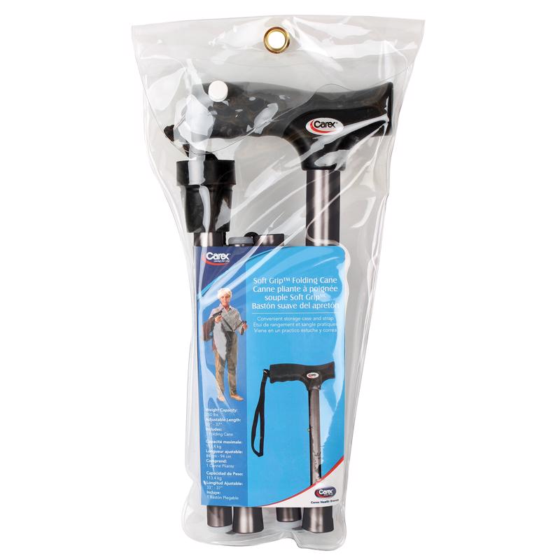 CAREX HEALTH BRANDS - Carex Black Soft-Grip Folding Cane w/Strap Aluminum/Plastic 37 in. H X 5.06 in. L