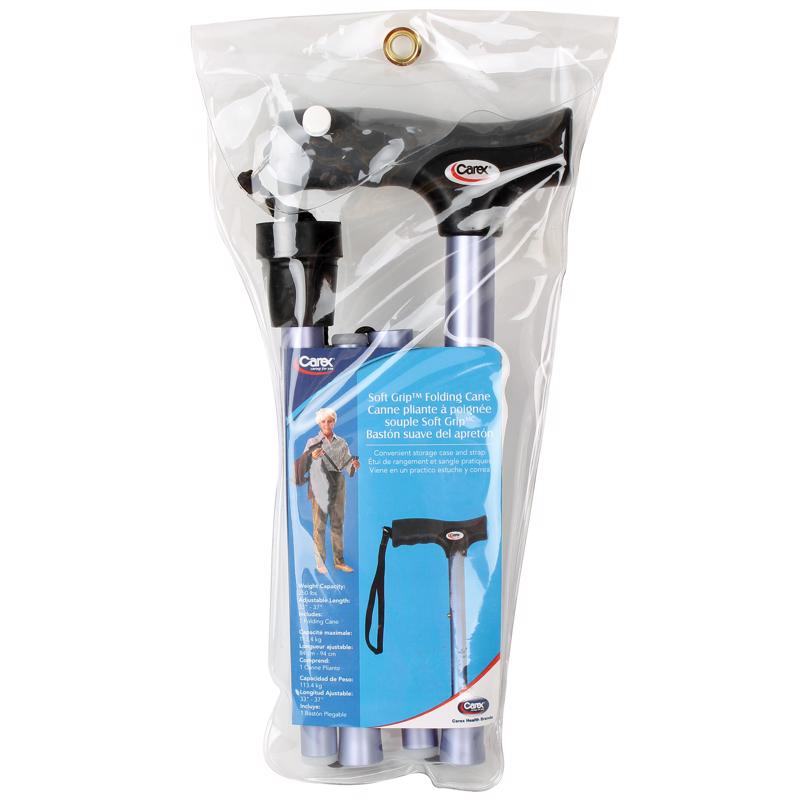 CAREX HEALTH BRANDS - Carex Blue Soft-Grip Folding Cane w/Strap Aluminum/Plastic 37 in. H X 5.06 in. L