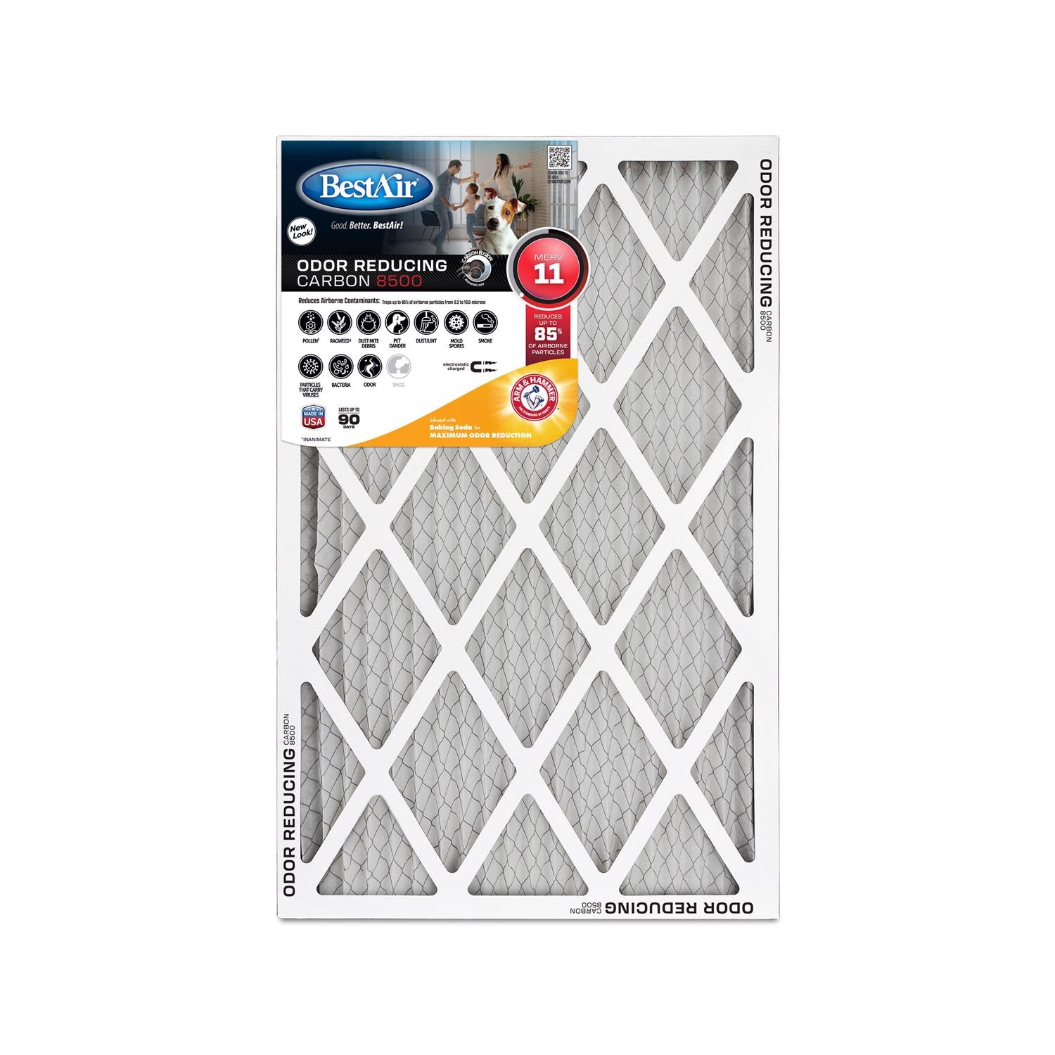BestAir 14 in. W X 25 in. H X 1 in. D Carbon 11 MERV Pleated Air Filter 1 pk - Case of 6
