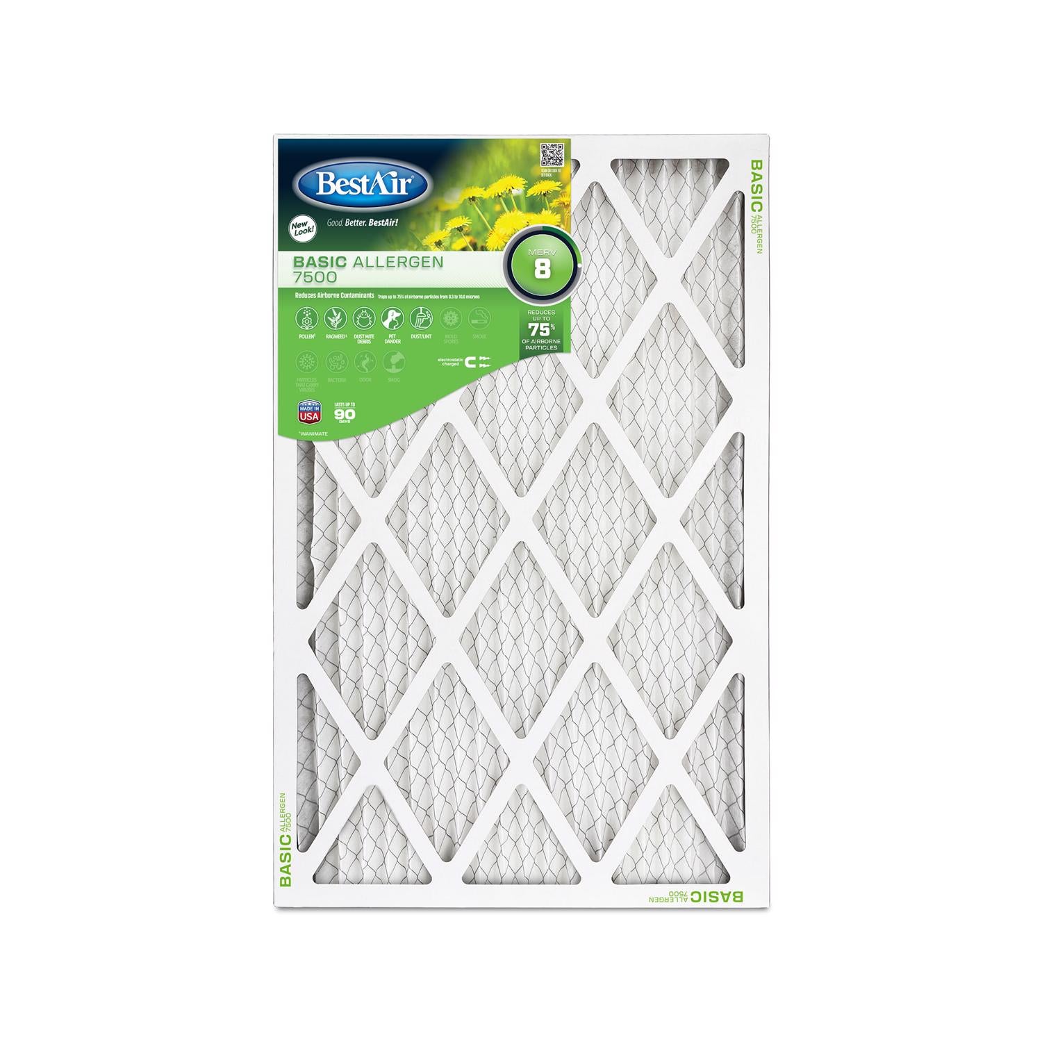 BestAir 12 in. W X 24 in. H X 1 in. D 8 MERV Pleated Air Filter 1 pk - Case of 12