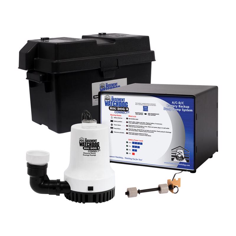 THE BASEMENT WATCHDOG - The Basement Watchdog 1/3 HP 3,500 gph Thermoplastic Dual Reed Switch Battery Backup Sump Pump
