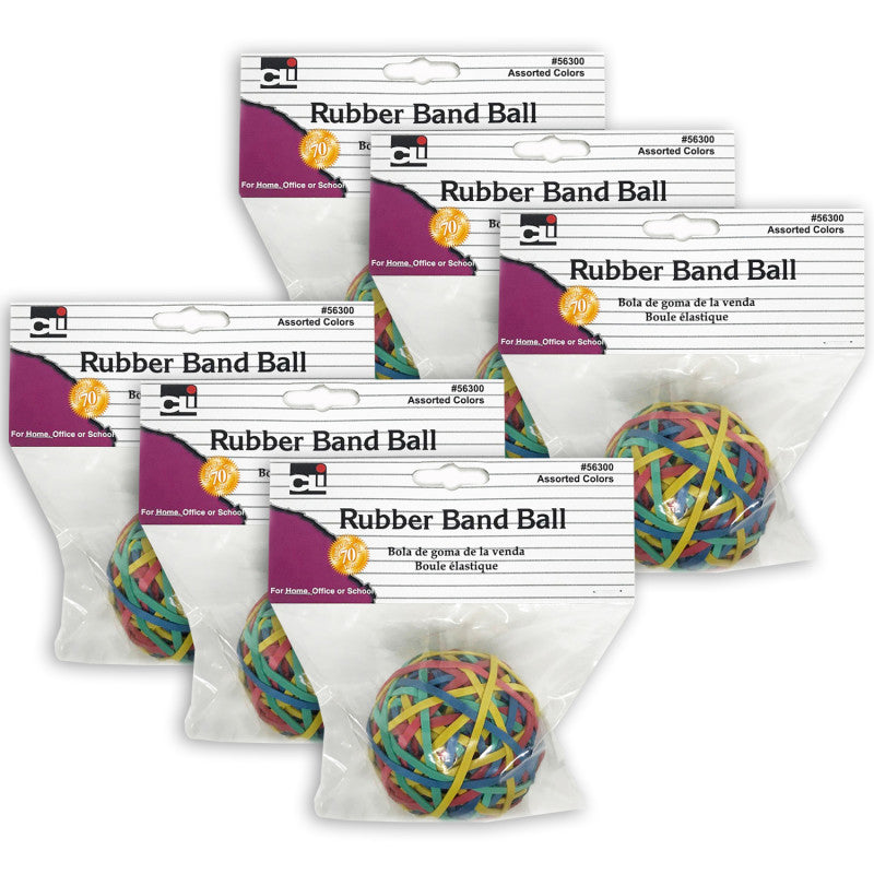 CHARLES LEONARD - Rubber Bands - Ball (2.95" x 1/8") - Assorted Colors, Pack of 6