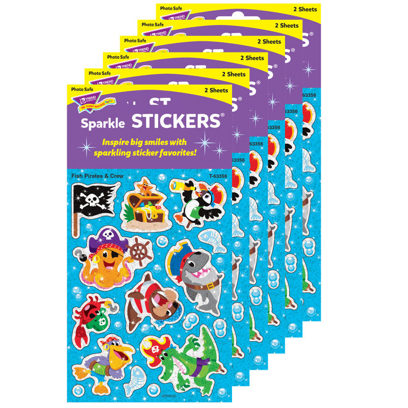 TREND - Fish Pirates & Crew Sparkle Stickers®, 32 Per Pack, 6 Packs