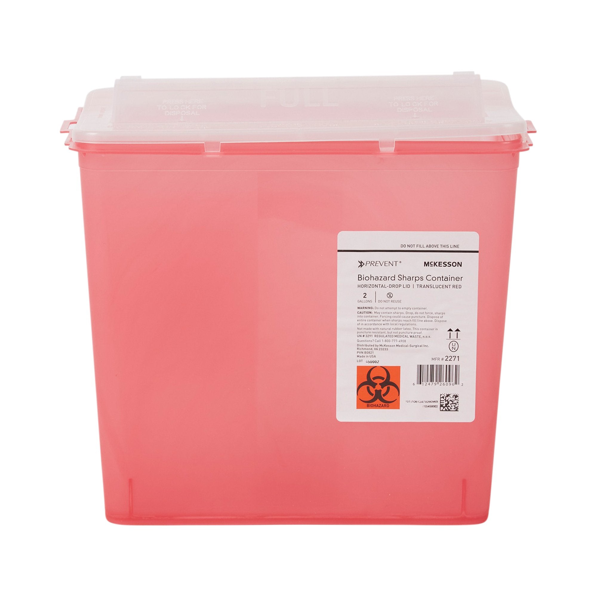 McKesson Brand - Sharps Container McKesson Prevent® Translucent Red Base 9-1/4 H X 10 W X 6 D Inch Horizontal Entry 2 Gallon [1/EA]