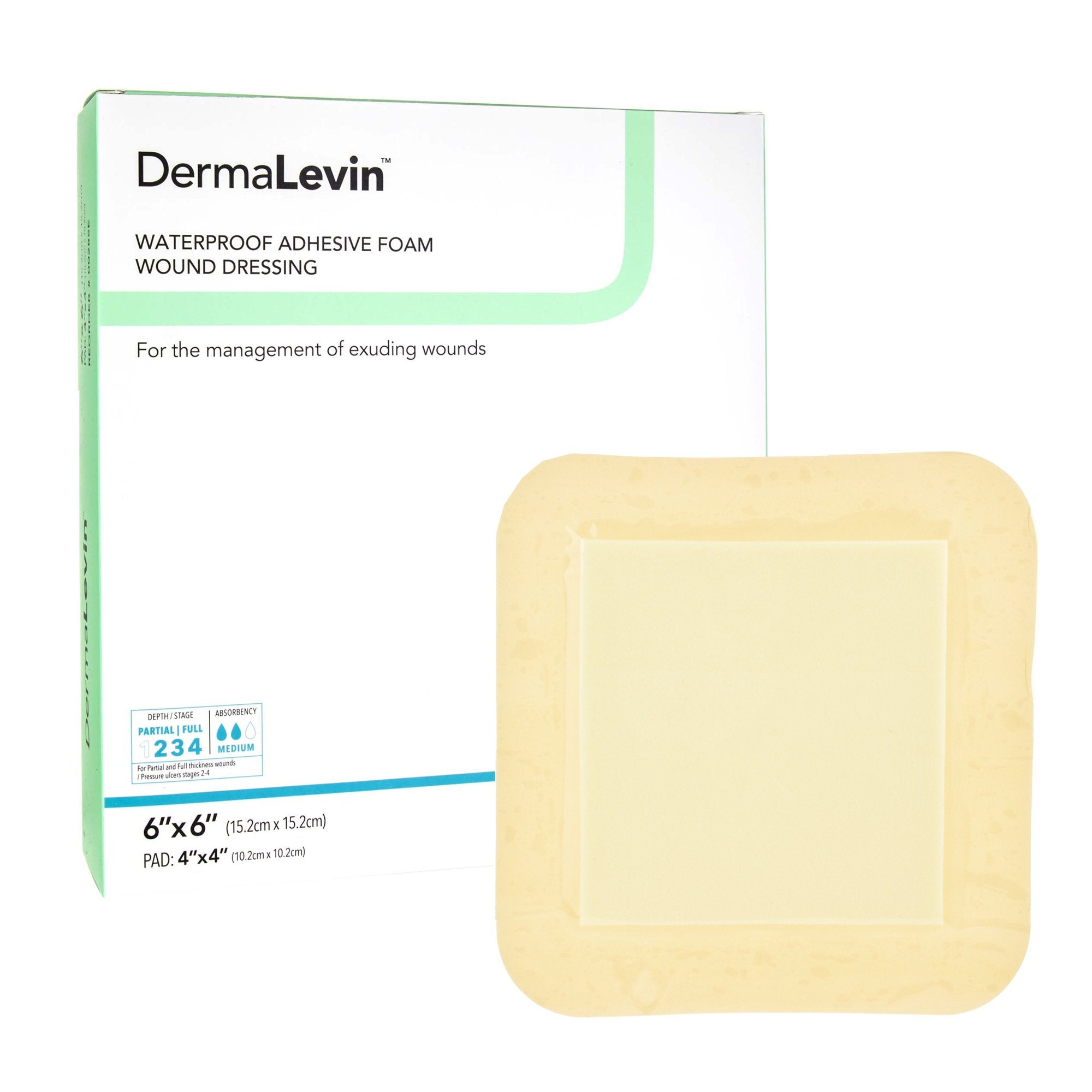 DermaRite Industries - Foam Dressing DermaLevin® 6 X 6 Inch With Border Waterproof Backing Hydrocolloid Adhesive Square Sterile [10/BX]