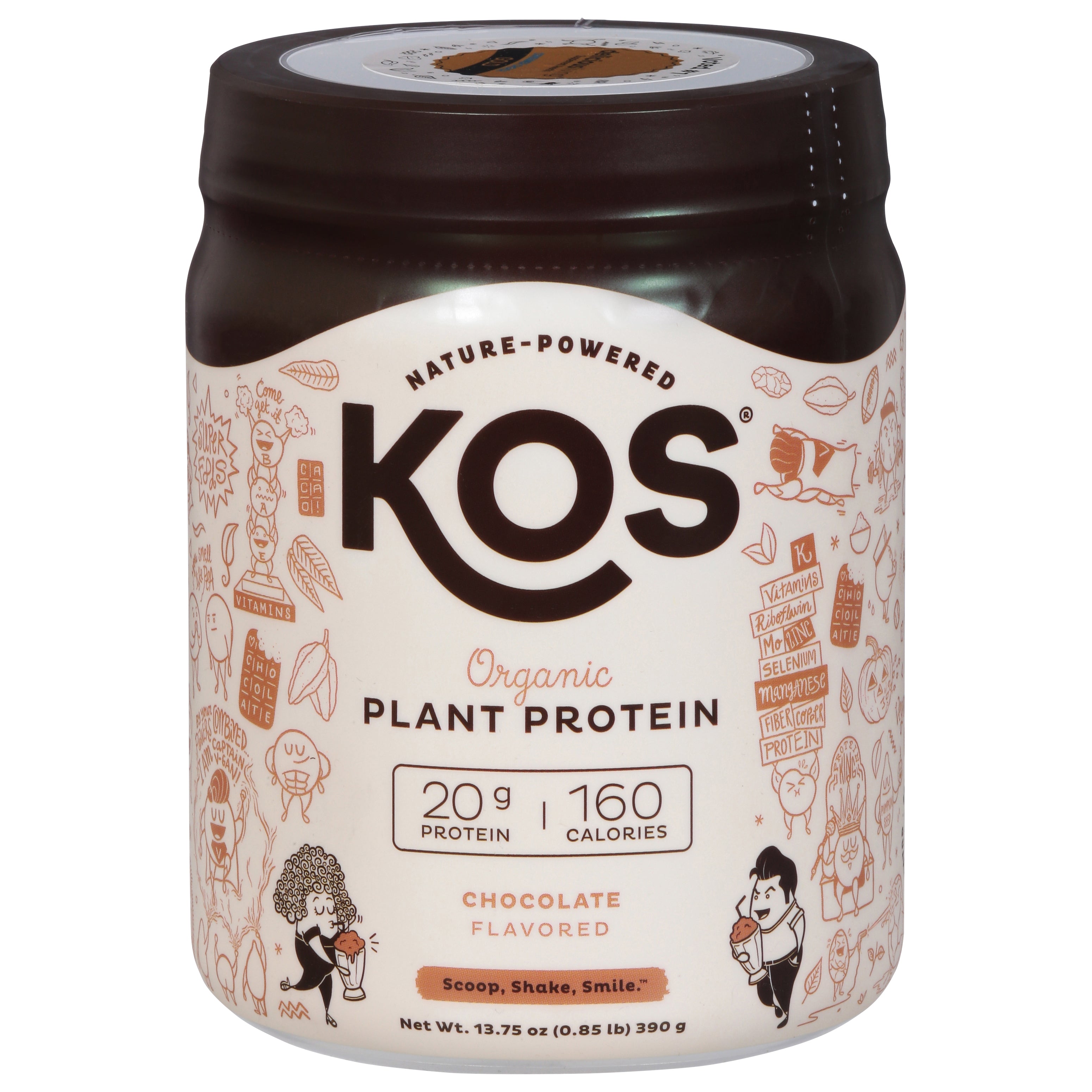 KOS Organic Chocolate Flavored Plant Protein 13.75 oz - Case of 1