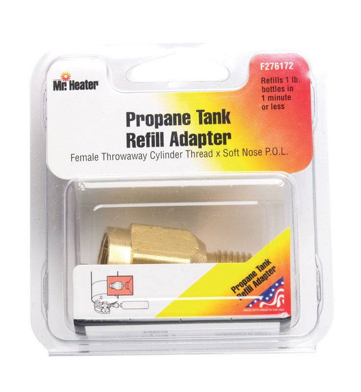 MR. HEATER - Mr. Heater Brass Female Throwaway Cylinder Thread x Soft Nose P.O.L. Propane Tank Refill Adapter