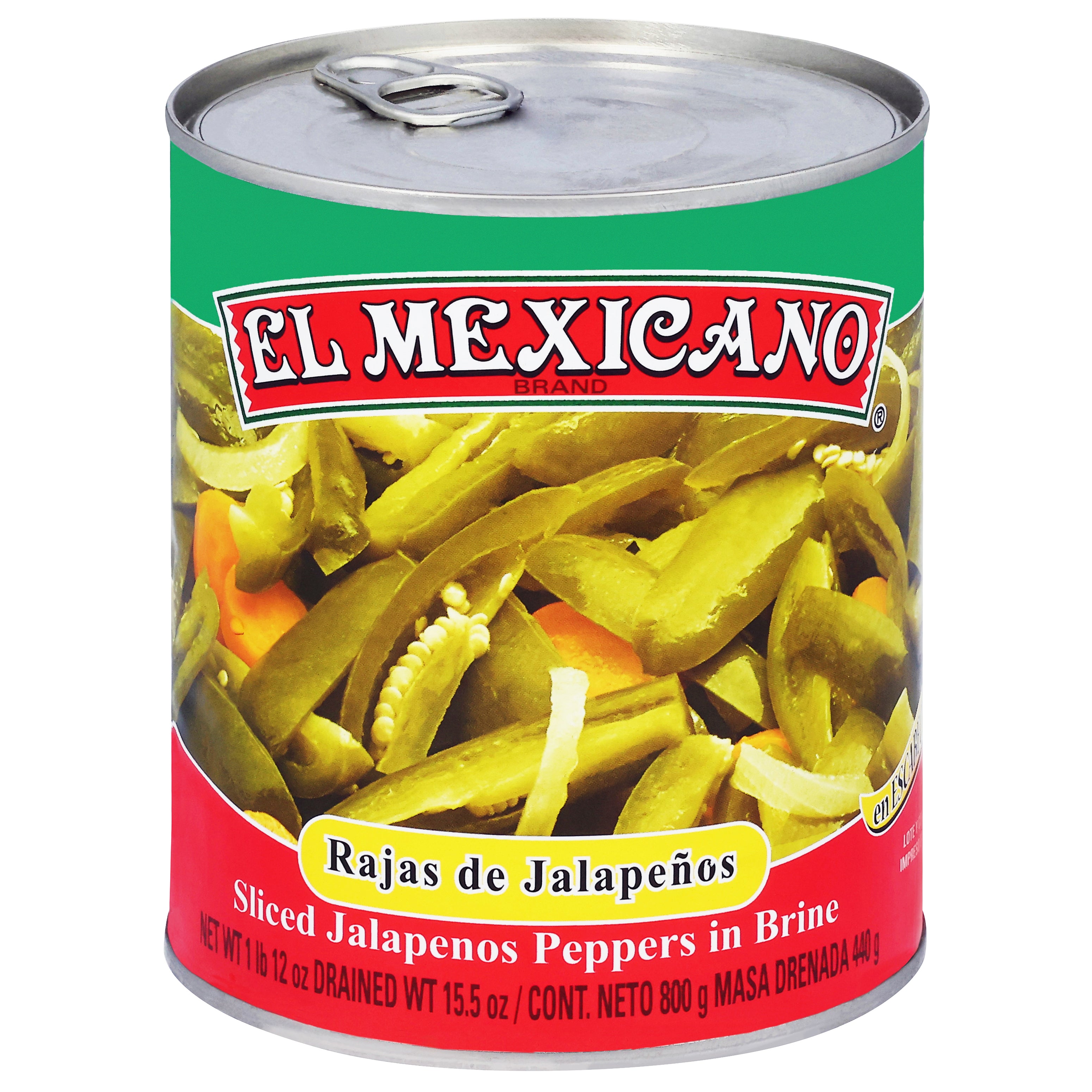 El Mexicano Sliced Jalapenos Peppers in Brine 800 g - Case of 12
