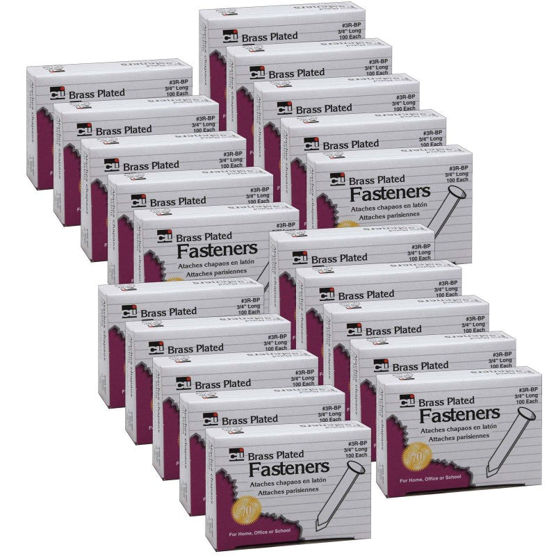CHARLES LEONARD - Brass Plated Paper Fasteners, 3/4", 100 Per Box, 20 Boxes