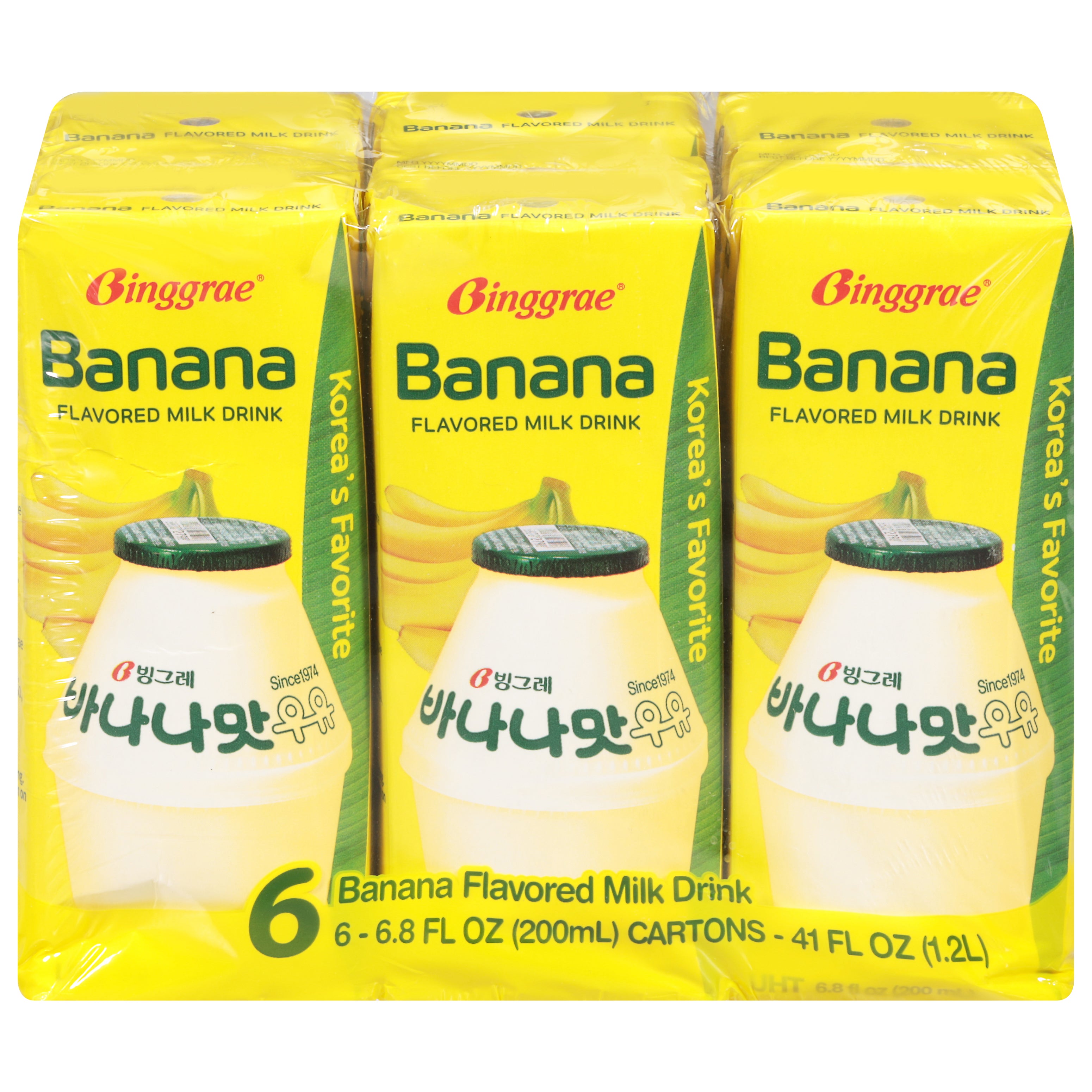 Binggrae Banana Flavored Milk Drink 6 - 6.8 fl oz Cartons - Case of 4