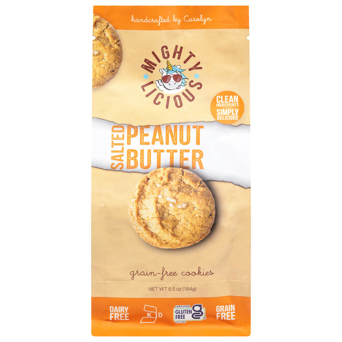 Mightylicious Grain-Free Salted Peanut Butter Cookies 6.5 oz - Case of 6