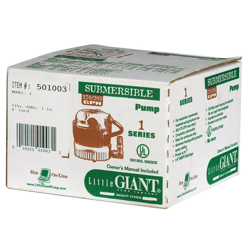 LITTLE GIANT - Little Giant 205 gph Aluminum Switchless Switch AC Submersible Utility Pump