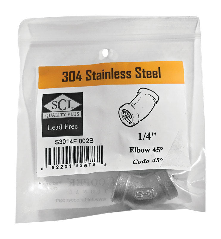 SMITH-COOPER - Smith-Cooper 1/4 in. FPT X 1/4 in. D FPT Threaded Stainless Steel 45 Degree Elbow