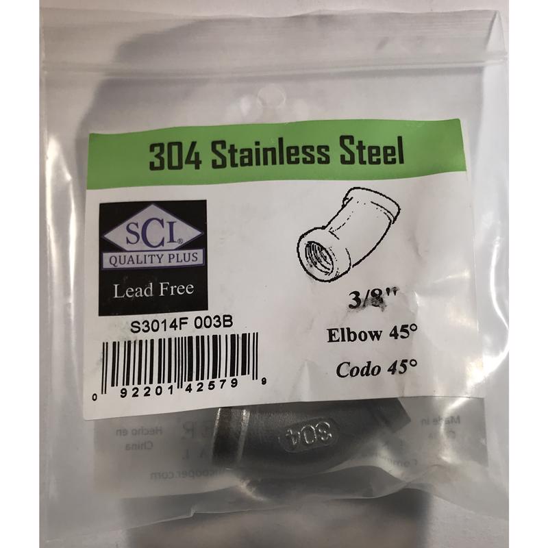 SMITH-COOPER - Smith-Cooper 3/8 in. FPT X 3/8 in. D FPT Threaded Stainless Steel 45 Degree Elbow