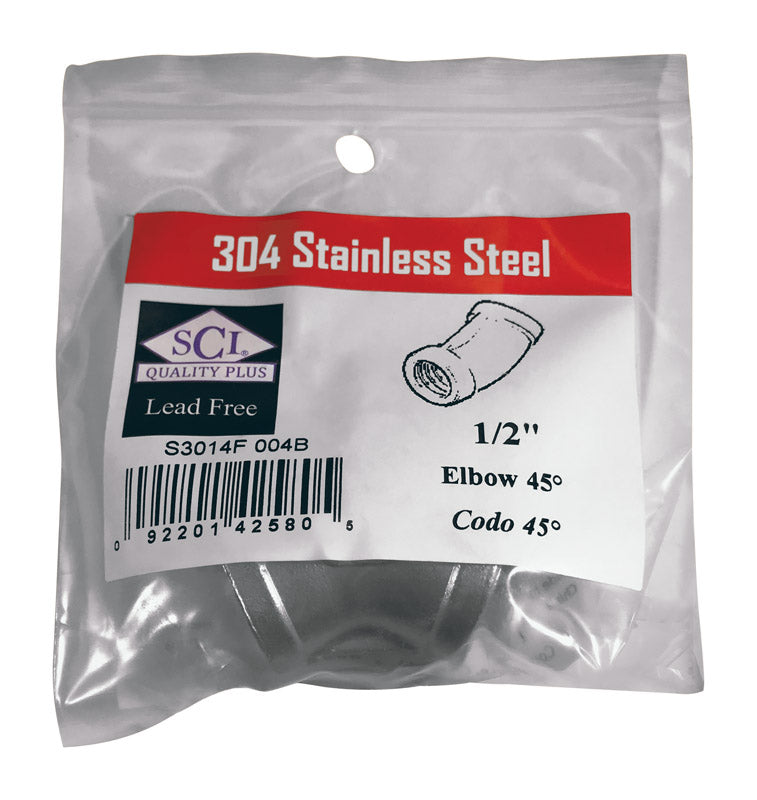 SMITH-COOPER - Smith-Cooper 1/2 in. FPT X 1/2 in. D FPT Threaded Stainless Steel 45 Degree Elbow
