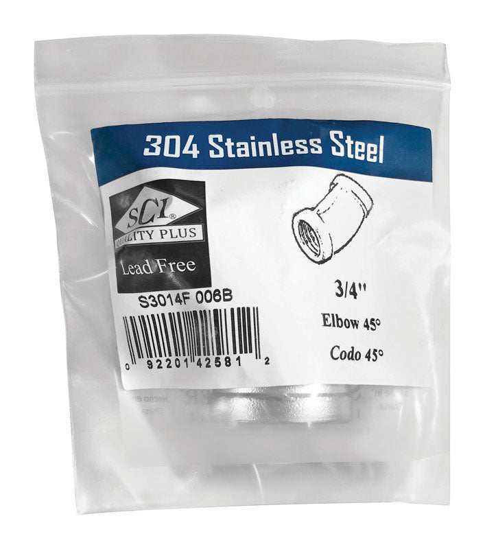 SMITH-COOPER - Smith-Cooper 3/4 in. FPT X 3/4 in. D FPT Stainless Steel 45 Degree Elbow