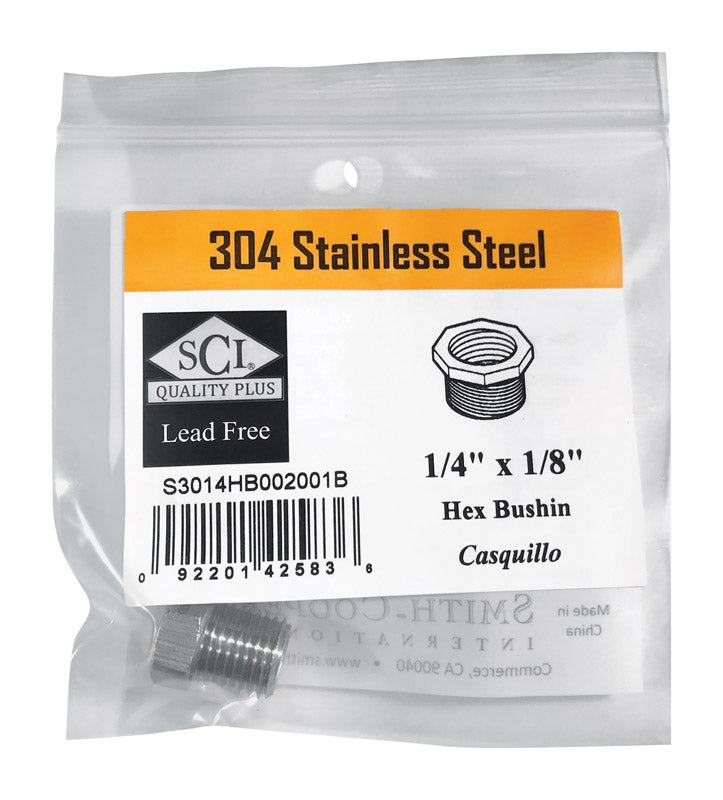 SMITH-COOPER - Smith-Cooper 1/4 in. MPT X 1/8 in. D FPT Stainless Steel Hex Bushing