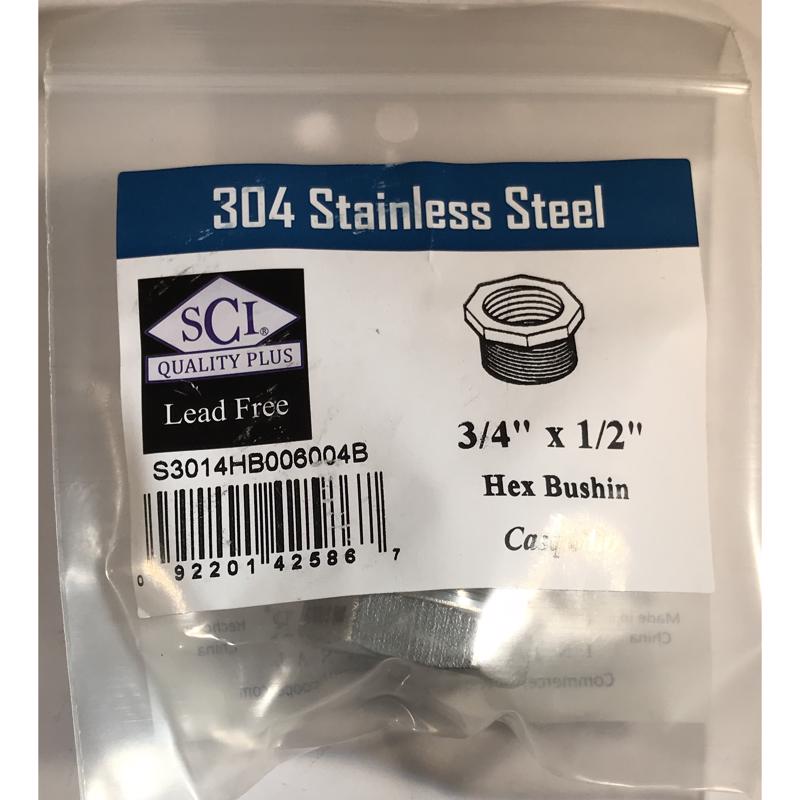SMITH-COOPER - Smith-Cooper 3/4 in. MPT X 1/2 in. D FPT Stainless Steel Hex Bushing