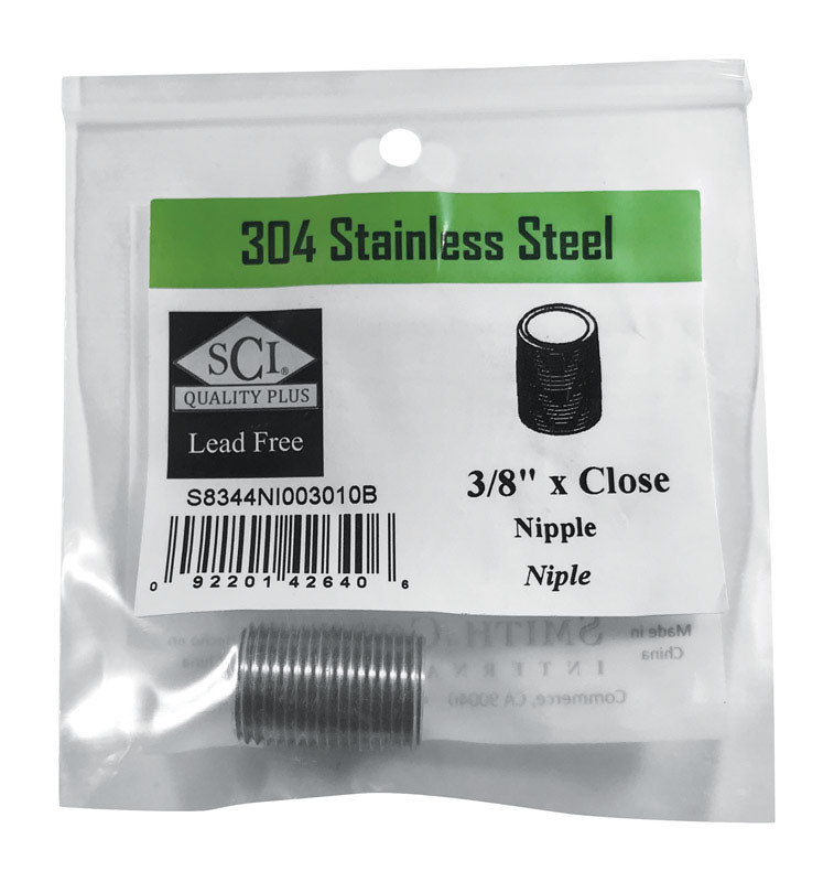 SMITH-COOPER - Smith-Cooper 3/8 in. MPT Stainless Steel Close Nipple