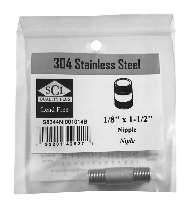 SMITH-COOPER - Smith-Cooper 1/8 in. MPT Stainless Steel 1-1/2 in. L Nipple