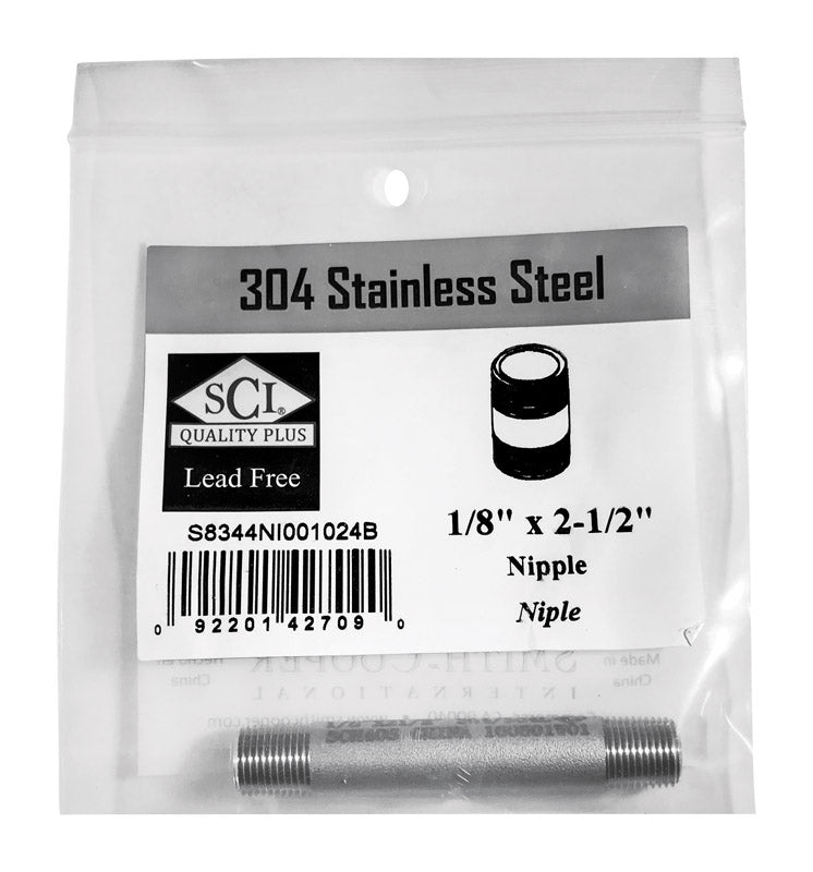 SMITH-COOPER - Smith-Cooper 1/8 in. MPT Stainless Steel 2-1/2 in. L Nipple