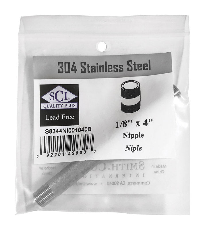SMITH-COOPER - Smith-Cooper 1/8 in. MPT Stainless Steel 4 in. L Nipple