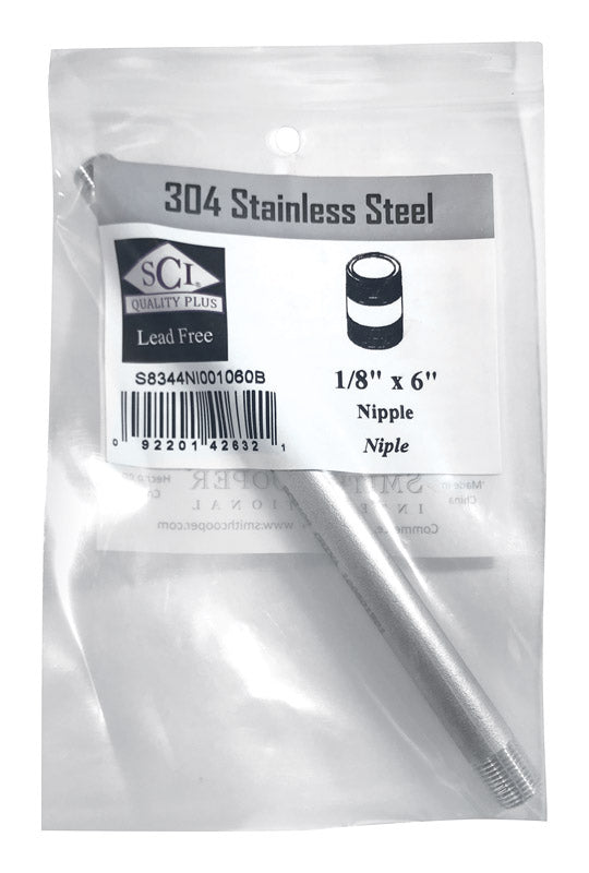 SMITH-COOPER - Smith-Cooper 1/8 in. MPT Stainless Steel 6 in. L Nipple