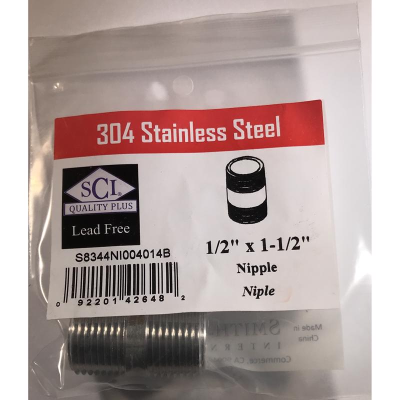 SMITH-COOPER - Smith-Cooper 1/2 in. MPT Stainless Steel 1-1/2 in. L Nipple