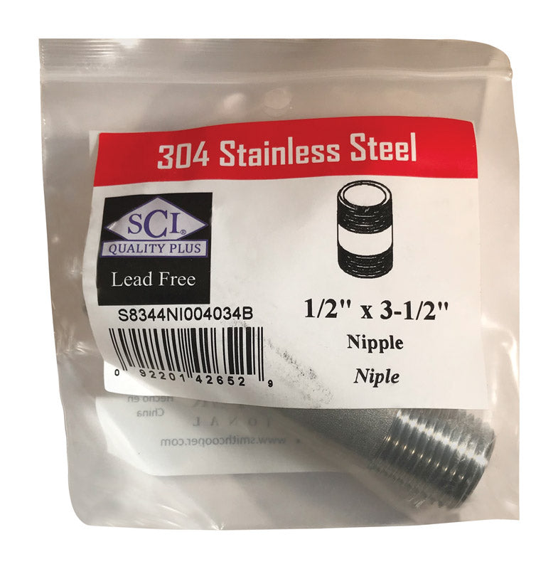 SMITH-COOPER - Smith-Cooper 1/2 in. MPT Stainless Steel 3-1/2 in. L Nipple