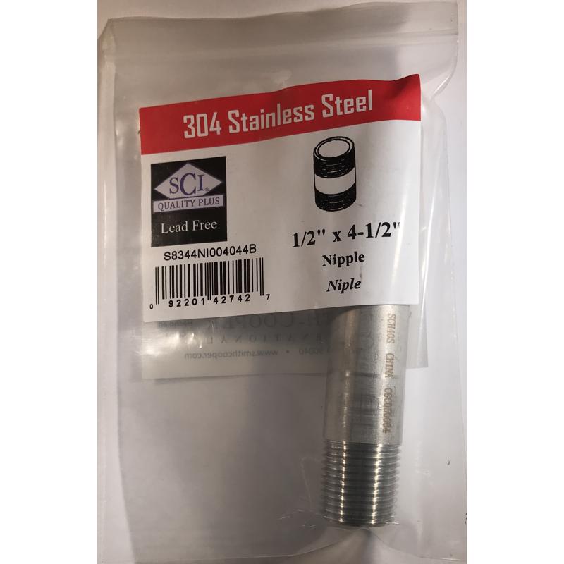 SMITH-COOPER - Smith-Cooper 1/2 in. MPT X 1/2 in. D MPT Stainless Steel 4-1/2 in. L Nipple