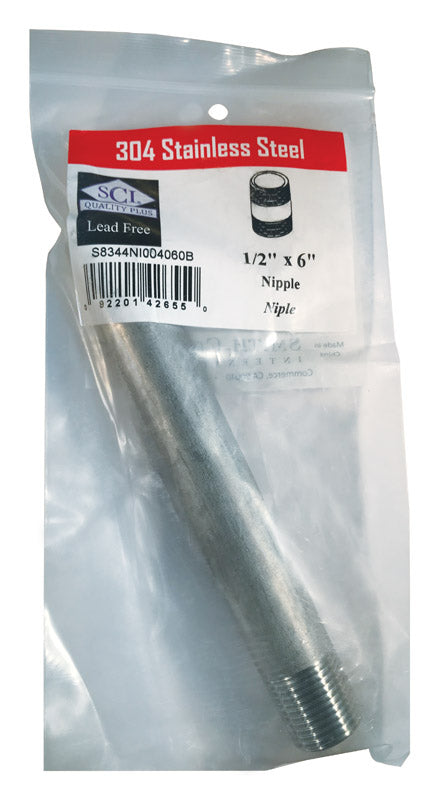 SMITH-COOPER - Smith-Cooper 1/2 in. MPT Stainless Steel 6 in. L Nipple