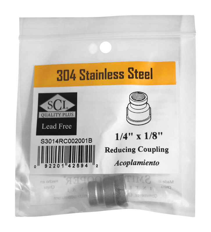 SMITH-COOPER - Smith-Cooper 1/4 in. FPT X 1/8 in. D FPT Stainless Steel Reducing Coupling